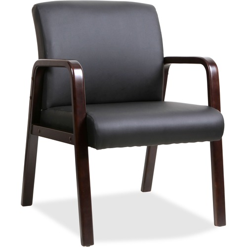 Lorell Guest Chair - Black Bonded Leather Seat - Black Bonded Leather Back - Espresso Solid Wood Frame - Four-legged Base - Armrest - 1 Each = LLR40201