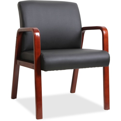 Lorell Guest Chair - Black Bonded Leather Seat - Black Bonded Leather Back - Mahogany Solid Wood Frame - Four-legged Base - Armrest - 1 Each = LLR40202