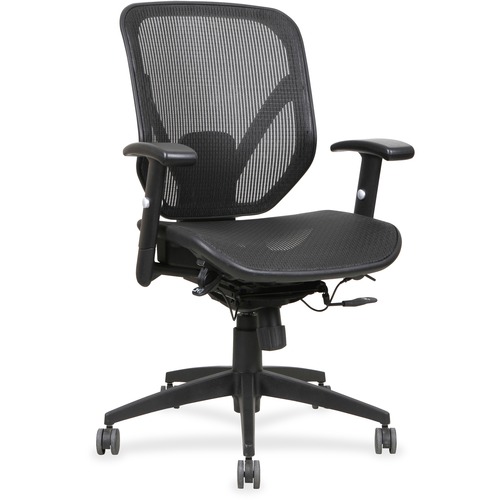 Lorell Executive Synchro Tilt Mesh Mid-back Office Chair - Black Seat - Black Back - Plastic Frame - 5-star Base - Black - 1 Each