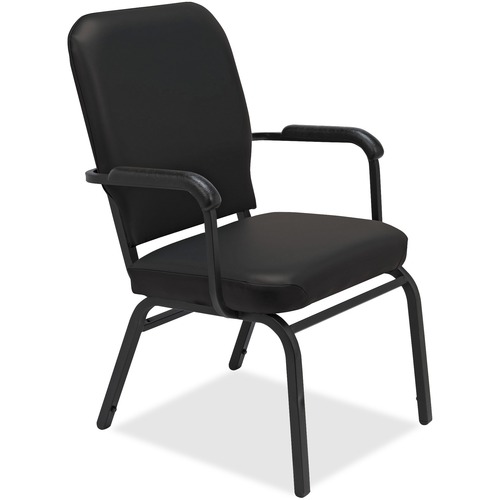 Lorell Oversize Stack Chairs with Arms - Black Vinyl Seat - Black Vinyl Back - Steel Frame - Four-legged Base - 2 / Carton