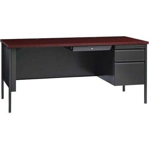 Lorell Fortress Series 66" Right-Pedestal Desk - Rectangle Top - 66" Table Top Width x 30" Table Top Depth x 1.12" Table Top Thickness - 29.50" HeightAssembly Required - Laminated, Mahogany - Steel - 1 Each