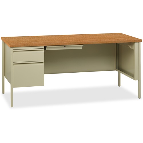 Lorell Fortress Series Left-Pedestal Desk - For - Table TopRectangle Top x 66" Table Top Width x 30" Table Top Depth x 1.12" Table Top Thickness - 29.50" Height - Assembly Required - Oak, Oak Laminate, Putty - Steel - 1 Each