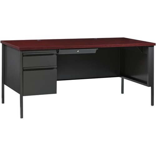 Lorell Fortress Series Left-Pedestal Desk - For - Table TopRectangle Top x 66" Table Top Width x 30" Table Top Depth x 1.12" Table Top Thickness - 29.50" Height - Office, File - Assembly Required - Laminated, Mahogany - Steel - 1 Each