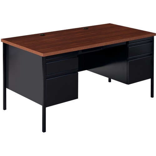 Lorell Fortress Series Double-Pedestal Desk - Rectangle Top - 60" Table Top Width x 30" Table Top Depth x 1.1" Table Top Thickness - 29.5" Height - Assembly Required - Black Walnut, Laminated, Walnut - Steel