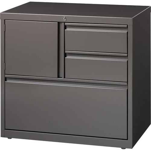 Lorell 30" Personal Storage Center Lateral File - 30" x 18.6" x 28" - 3 x Drawer(s) for File, Box - A4, Letter, Legal - Hanging Rail, Glide Suspension, Grommet, Cable Management, Interlocking, Reinforced Base, Adjustable Glide, Magnetic Label Holder, Dura