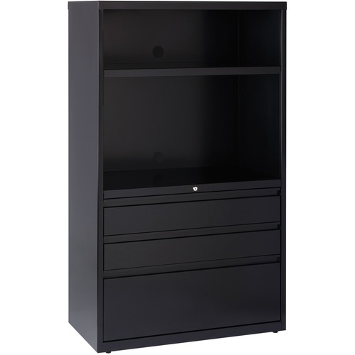 Lorell File/File Lateral File Combo Unit - 36" x 18.6" x 60" - 2 x Shelf(ves) - 3 x Drawer(s) for Box, File - Legal, Letter, A4 - Lateral - Cable Management, Leveling Glide, Adjustable Glide, Locking Drawer, Durable, Ball-bearing Suspension - Black - Bake