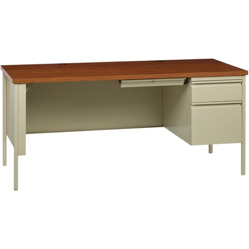 Lorell Fortress Series 66" Right-Pedestal Desk - For - Table TopOak Laminate Rectangle Top - 30" Table Top Length x 66" Table Top Width x 1.13" Table Top Thickness - 29.50" Height - Assembly Required - Oak, Putty - Steel - 1 Each