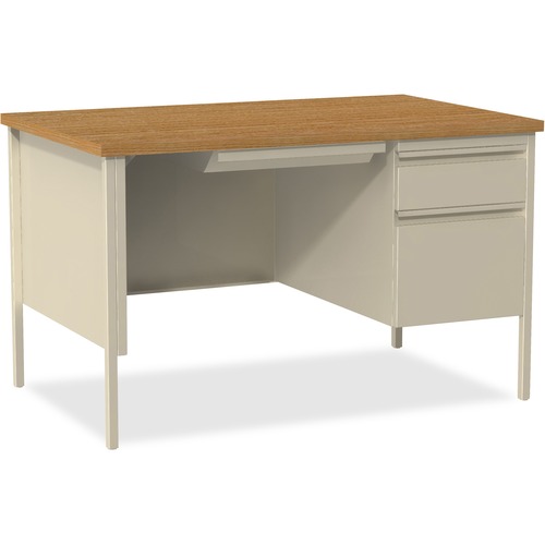Lorell Fortress Series 48" Right Single-Pedestal Desk - Oak Laminate Rectangle Top - 30" Table Top Length x 48" Table Top Width x 1.1" Table Top Thickness - 29.5" Height - Assembly Required - Oak, Putty - Steel