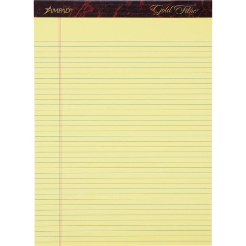 Ampad Gold Fibre Narrow Rule Writing Pads - 50 Sheets - Watermark - Stapled/Glued - 0.25" Ruled - 16 lb Basis Weight - Letter - 8 1/2" x 11 3/4" - Canary Yellow Paper - Micro Perforated, Bleed-free, Chipboard Backing - 1 Dozen
