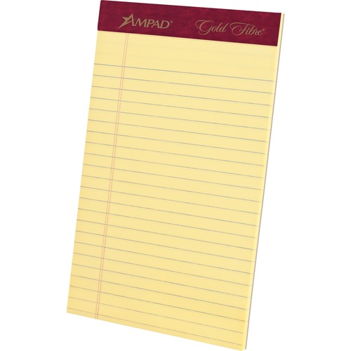 TOPS Gold Fibre Premium Jr. Legal Writing Pads - 50 Sheets - Watermark - Stapled/Glued - 0.28" Ruled - 20 lb Basis Weight - 5" x 8" - Canary Paper - Bleed-free, Chipboard Backing, Micro Perforated - 4 / Pack