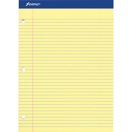 Ampad Double Sheet Writing Pad - 100 Sheets - 0.34" Ruled - 15 lb Basis Weight - Letter - 8 1/2" x 11"8.5" x 11.8" - Canary Yellow Paper - Micro Perforated, Chipboard Backing, Stiff, Tear Resistant - 1 / Pad