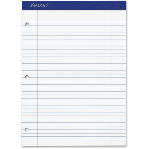 Ampad Double Sheet Writing Pad - 100 Sheets - Stapled - Both Side Ruling Surface - 0.28" Ruled - 15 lb Basis Weight - Letter - 8 1/2" x 11"8.5" x 11.8" - White Paper - White Cover - Micro Perforated, Easy Tear, Stiff, Chipboard Backing - 1 / Pad