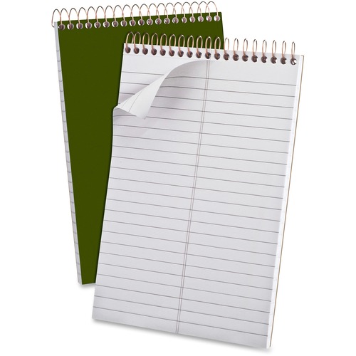 Ampad Gold Fibre Gregg Rule Steno Book - 100 Sheets - Wire Bound - 0.34" Ruled - 20 lb Basis Weight - 6" x 9" Sheet Size - White Paper - Classic Green Cover - Chipboard Backing, Micro Perforated, Stiff-back - 1 Each