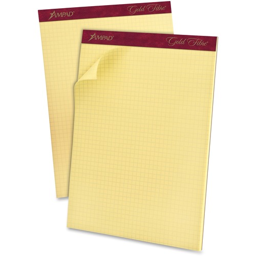 Ampad Gold Fibre Graph Pad - 50 Sheets - Both Side Ruling Surface - 16 lb Basis Weight - Letter - 8 1/2" x 11"8.5" x 11.8" - Canary Paper - Heavyweight, Chipboard Backing, Mediumweight, Pinhole Perforated, Watermarked, Smooth - 1 / Pad
