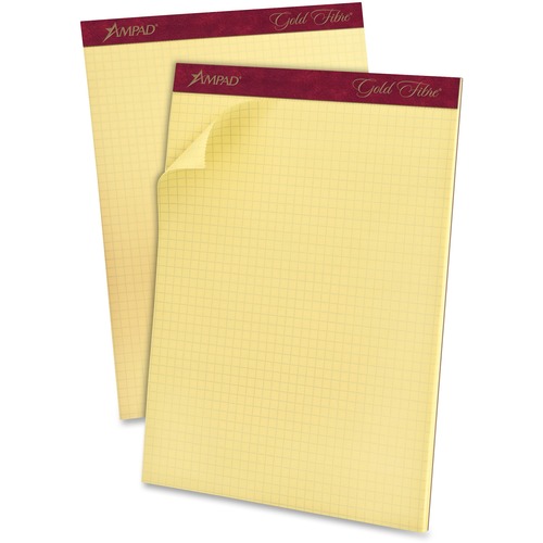 Ampad Gold Fibre Graph Pad - 50 Sheets - Both Side Ruling Surface - 16 lb Basis Weight - Letter - 8 1/2" x 11" Sheet Size x 8.5" Width x 11.8" Length - Canary Paper - Heavyweight, Chipboard Backing, Mediumweight, Pinhole Perforated, Watermarked, Smooth - 