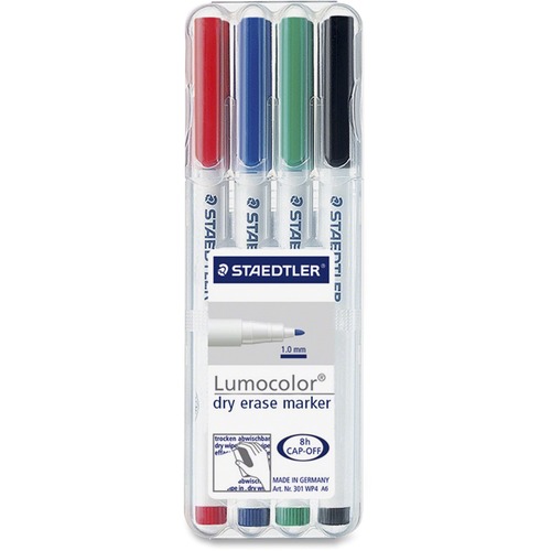 Lumocolor Dry-erase Marker Set - 1 mm Marker Point Size - Red, Blue, Green, Black Alcohol Based Ink - 4 / Set - Dry Erase Markers - STD301WP4A6
