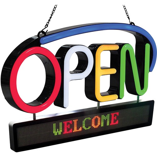 Royal Sovereign Scrolling Messager Open Sign - 1 Each - Open Print/Message - 22" (558.80 mm) Width x 15" (381 mm) Height - Green, Yellow, Red - Sign & Message Boards - RSI08000