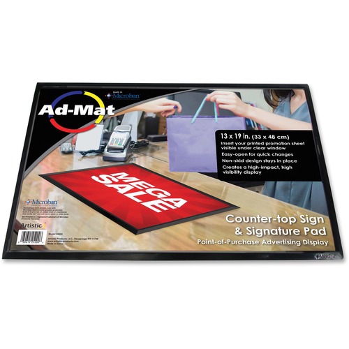 Artistic Ad-Mat Sign/Signature Pad - Rectangle - 19" (482.60 mm) Width x 13" (330.20 mm) Depth - 2 Sheets - Polypropylene - Polypropylene, Polyurethane - Black, Clear