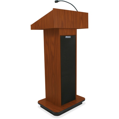 AmpliVox Executive Sound Column Lectern - 20.75" Table Top Width x 16.50" Table Top Depth - 47" Height x 22" Width x 18" Depth - Assembly Required - High Pressure Laminate (HPL), Medium Oak