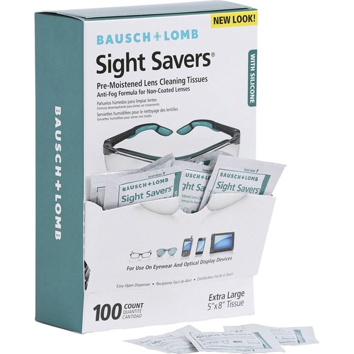 Bausch + Lomb Pre-moistened Cleaning Tissues - For Eyeglasses, Display Screen, Lens, Multipurpose - Pre-moistened, Anti-fog, Anti-static, Scratch Resistant - 100 / Pack - White