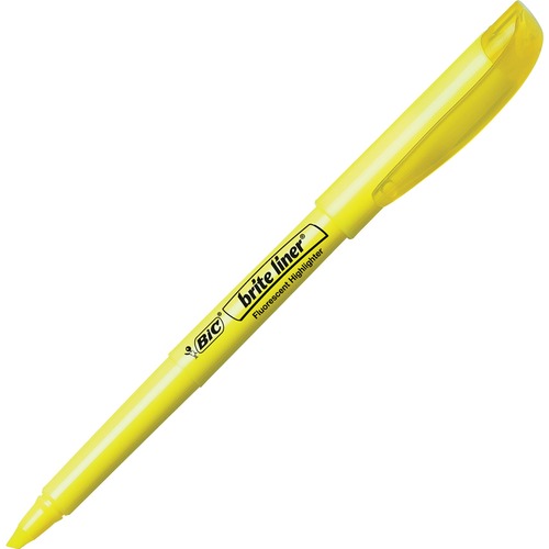 BIC Brite Liner Highlighters - Chisel Marker Point Style - Fluorescent Yellow Water Based Ink - 24 / Box