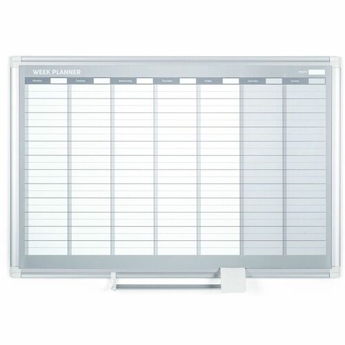 MasterVision Dry-erase Magnetic Planning Board - Weekly - 1 Week - Silver, White - Aluminum - 24" Height x 36" Width - Scratch Resistant, Ghost Resistant, Accessory Tray, Heavy Duty, Dry Erase Surface, Magnetic