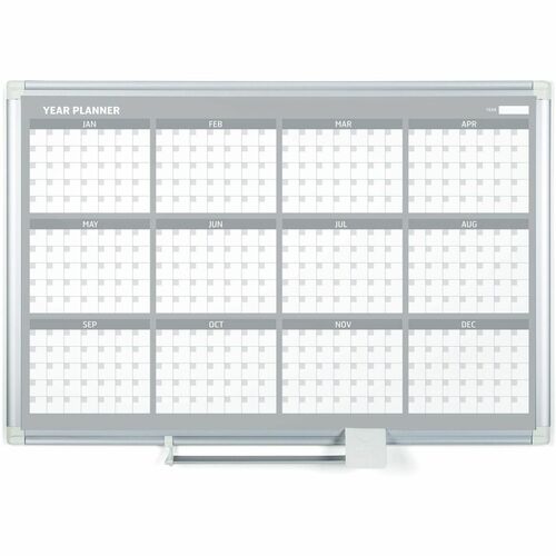 MasterVision 48" 12-month Calendar Planning Board - Julian Dates - Monthly, Weekly, Daily - 12 Month - Silver, White - Aluminum - 36" Height x 48" Width - Scratch Resistant, Ghost Resistant, Accessory Tray, Dry Erase Surface, Magnetic - 1 Each