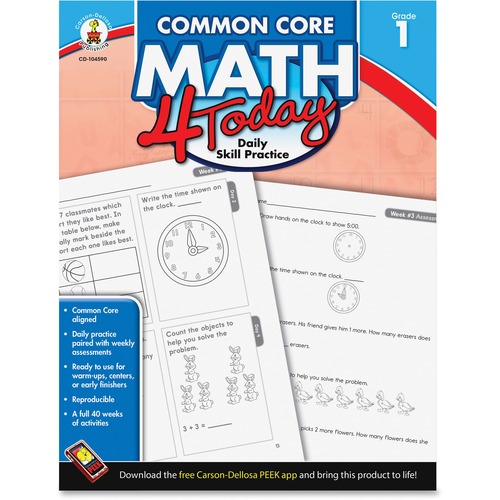 Carson Dellosa Education Grade 1 Common Core Math 4 Today Workbook Printed Book - 96 Pages - Carson-Dellosa Publishing Publication - Book - Grade 1 - English