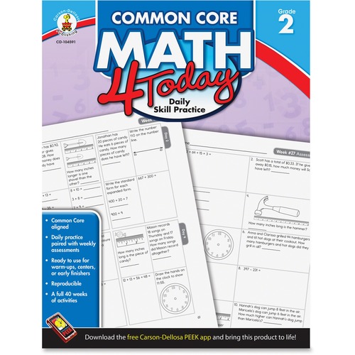 Carson Dellosa Education Grade 2 Common Core Math 4 Today Workbook Printed Book - 96 Pages - Carson-Dellosa Publication - Book - Grade 2 - English