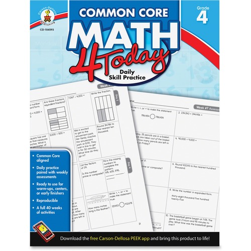Carson Dellosa Education Common Core Math 4 Today Grade-4 Workbook Printed Book - 96 Pages - Carson-Dellosa Publishing Publication - Book - Grade 4 - English