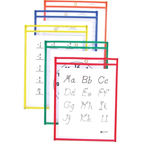 C-Line Reusable Dry Erase Pockets, Assorted Primary Colors, 9 x 12, 5/PK - Red, Orange, Yellow, Green, Blue Frame - Rectangle - Reusable, Heavyweight, Easy to Clean, Eyelet - 10 / Set