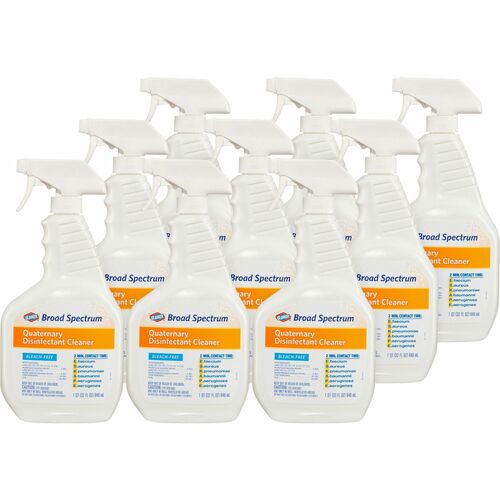 Clorox Broad-Spectrum Quaternary Disinfectant Cleaner - Spray - 32 fl oz (1 quart) - 9 / Carton - White