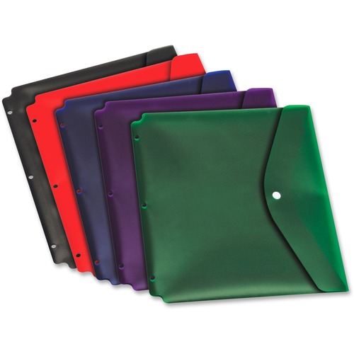 Cardinal Dual Pocket Snap Envelopes - For Letter 8 1/2" x 11" Sheet - 3 x Holes - Ring Binder - Blue, Black, Red, Purple, Green - Poly