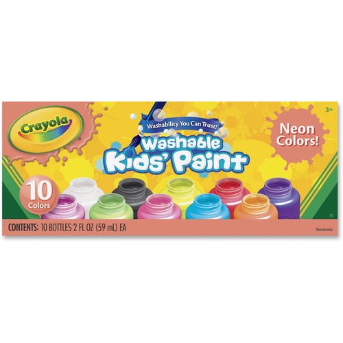 Crayola 10-color Neon Washable Kids Paint - 10 Color(s) - Assorted - 2 oz - Washable - 10 / Set