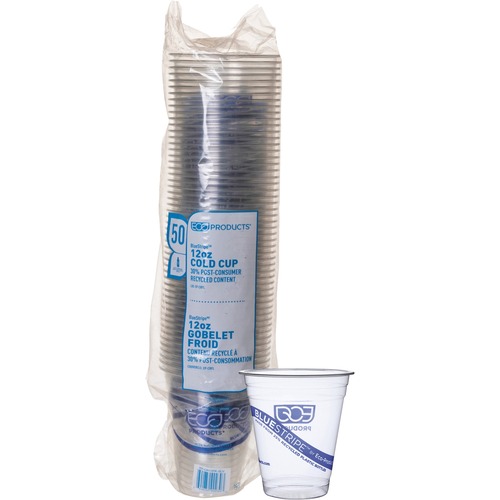 Eco-Products BlueStripe Cold Cups - 354.88 mL - 50 / Pack - Clear - Cold Drink - Recycled - Cups & Mugs - ECOEPCR12PK