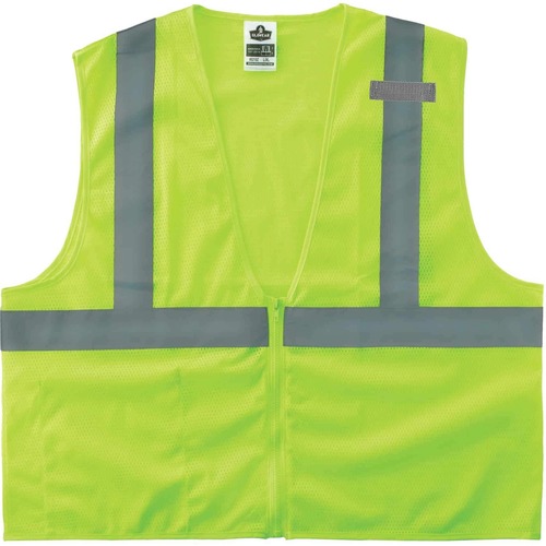 GloWear 8210Z Type R Economy Mesh Vest - Recommended for: Utility, Construction, Baggage Handling, Emergency, Warehouse - Large/Extra Large Size - Zipper Closure - Polyester Mesh, Mesh Fabric - Lime - Reflective, Pocket, Breathable, Lightweight, High Visi