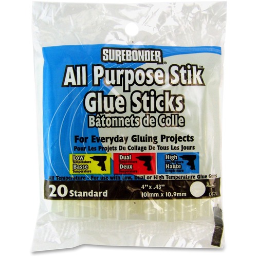 SureBonder 4" All Purpose Glue Sticks - 20 / Pack - Clear
