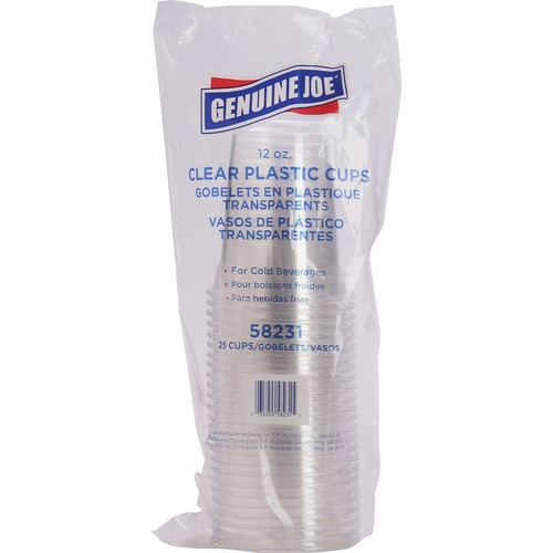 Genuine Joe Clear Plastic Cups - 12 fl oz - 25 / Pack - Clear - Plastic - Cold Drink, Beverage