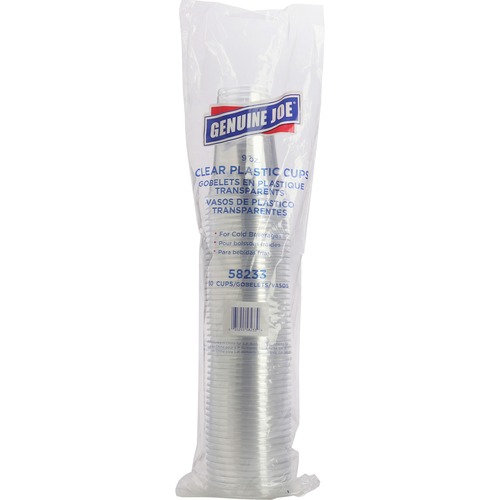 Genuine Joe Clear Plastic Cups - 266.16 mL - 50 / Pack - Clear - Plastic - Cold Drink - Cups & Mugs - GJO58233
