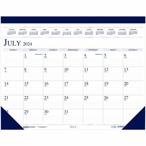 House of Doolittle 18x13 Academic Desk Pad Calendar - Academic - Julian Dates - Monthly, Daily, Yearly - 14 Month - July 2022 - August 2023 - 1 Month Double Page Layout - 18 1/2" x 13" Sheet Size - 2.12" x 3" Block - Desk Pad - Vinyl - Perforated, Referen