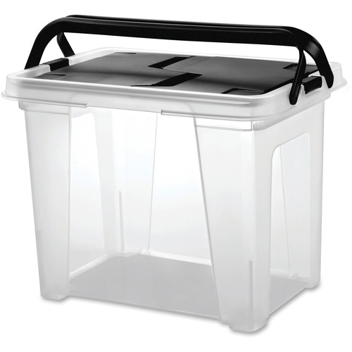 Iris Portable File Box; Wing Lid; Stackable; LTR; 4/CT; CL/BK
