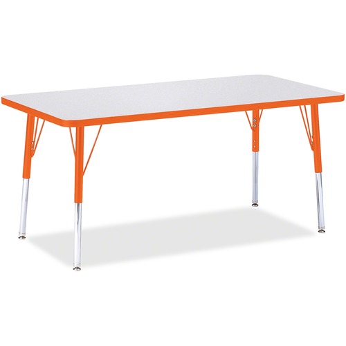Jonti-Craft Berries Orange Edge Rectangle Table - Rectangle Top - Adjustable Height - 11" to 15" Adjustment - 60" Table Top Length x 30" Table Top Width - Assembly Required - Gray, Laminated, Powder Coated - Steel - 1 Each