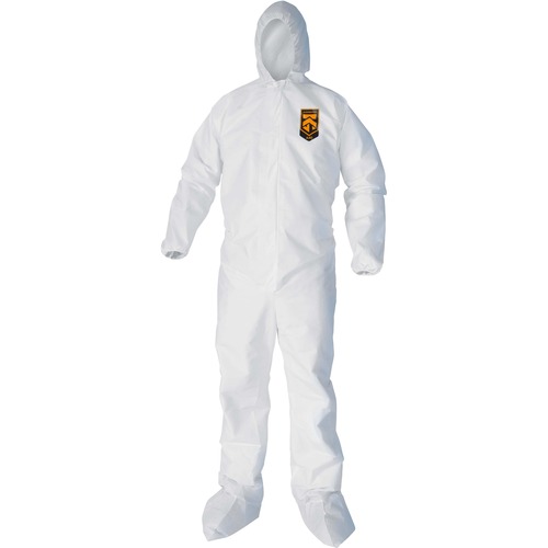 Kleenguard A40 Coveralls - Zipper Front, Elastic Wrists, Ankles, Hood & Boots - Medium Size - Liquid, Flying Particle Protection - White - Hood, Zipper Front, Elastic Wrist, Elastic Ankle, Breathable, Low Linting - 25 / Carton