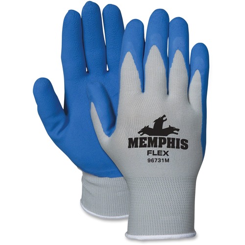 Memphis Bamboo Protective Gloves - Medium Size - Gray, Blue, White - Knit Wrist, Comfortable, Breathable - For Material Handling, Assembling, Farming, Construction, Landscape, Plumbing, Shipping, Manufacturing - 2 / Pair - 6" Glove Length