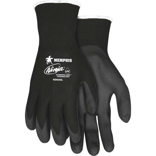 MCR Safety Ninja HPT Nylon Safety Gloves - Large Size - Black - Anti-bacterial - For Landscape, Material Handling - 1 / Pair
