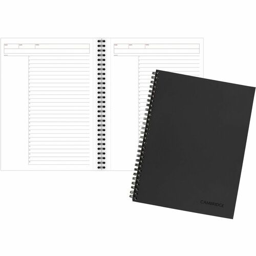 Mead Action Planner Business Notebook - Twin Wirebound - 9.50" Height x 7.5" Width x 0.6" Length - Black Cover - Pocket, Pen Loop, Perforated, Dual-sided Pocket, Bungee - Recycled - 1 Each