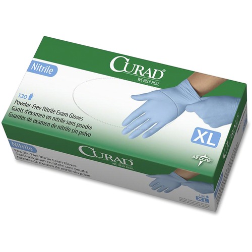 Curad Powder-free Nitrile Disposable Exam Gloves - X-Large Size - Full-Textured Design - Blue - Latex-free, Non-sterile, Chemical Resistant - For Medical - 130 / Box - 9.50" Glove Length