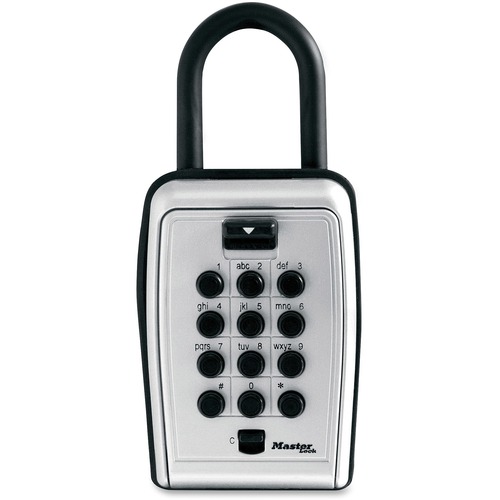 Master Lock Portable Key Safe - Push Button Lock - Weather Resistant, Scratch Resistant - for Door - Overall Size 7.2" x 5.3" x 2.2" - Black, Silver - Metal, Vinyl - Locks - MLK5422D