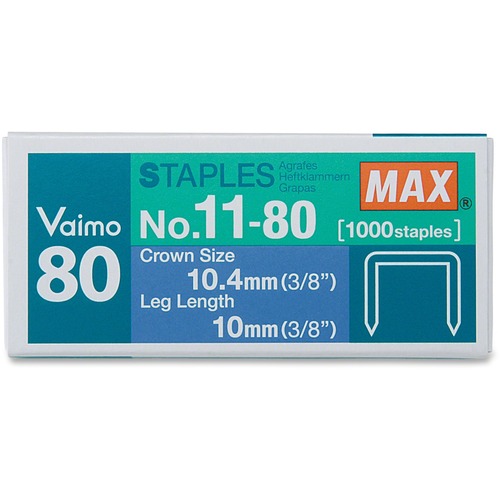 MAX Vaimo 80 Stapler Replacement Staples - 3/8" Leg - 3/8" Crown - Silver - 1000 / Box