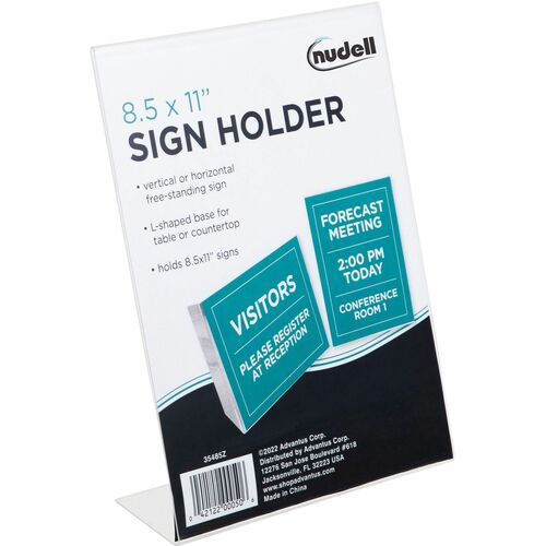 Golite nu-dell One-piece Sign Holder - 1 Each - 8.5" Width x 11" Height - Rectangular Shape - Self-standing - Acrylic - Photo, Award, Certificate - Clear